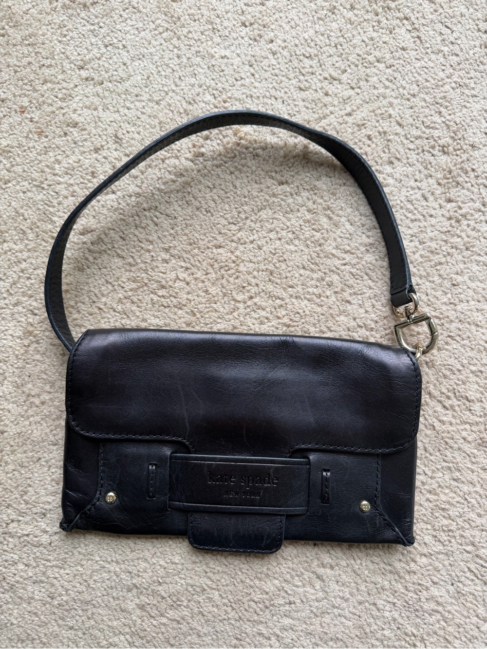 kate spade Black Leather Shoulder Clutch Bag with Strap